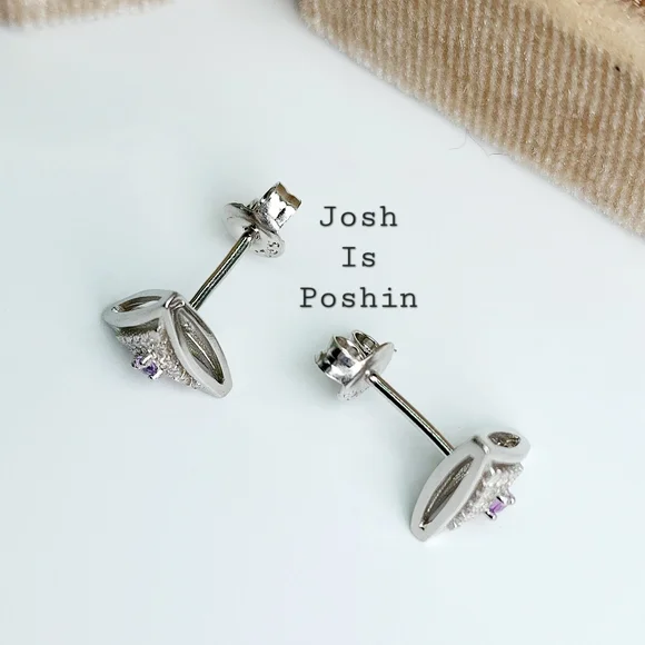 Natural amethyst triangle diamond stud earrings in sterling silver